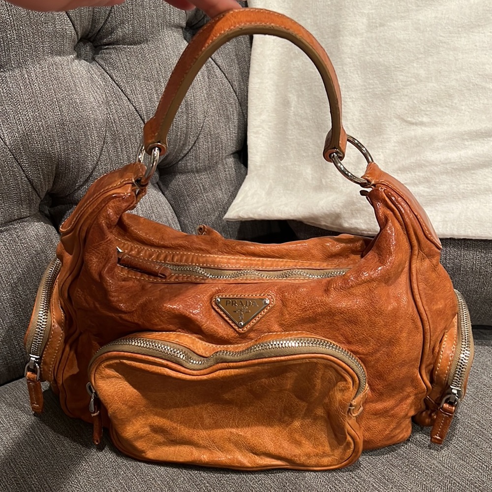 Prada distressed leather handbag
